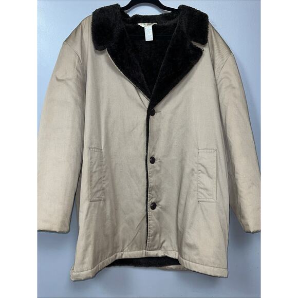 Vintage Haband Tan Heavy Faux Fur Lined Coat Men L Winter Heavy‎ Duty Warm *READ - Picture 1 of 12